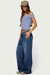French Terry Striped Off Shoulder Top