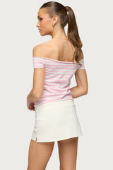 French Terry Striped Off Shoulder Top