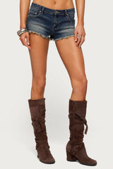 Distressed Hem Denim Micro Shorts