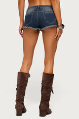 Distressed Hem Denim Micro Shorts