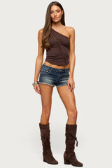 Distressed Hem Denim Micro Shorts