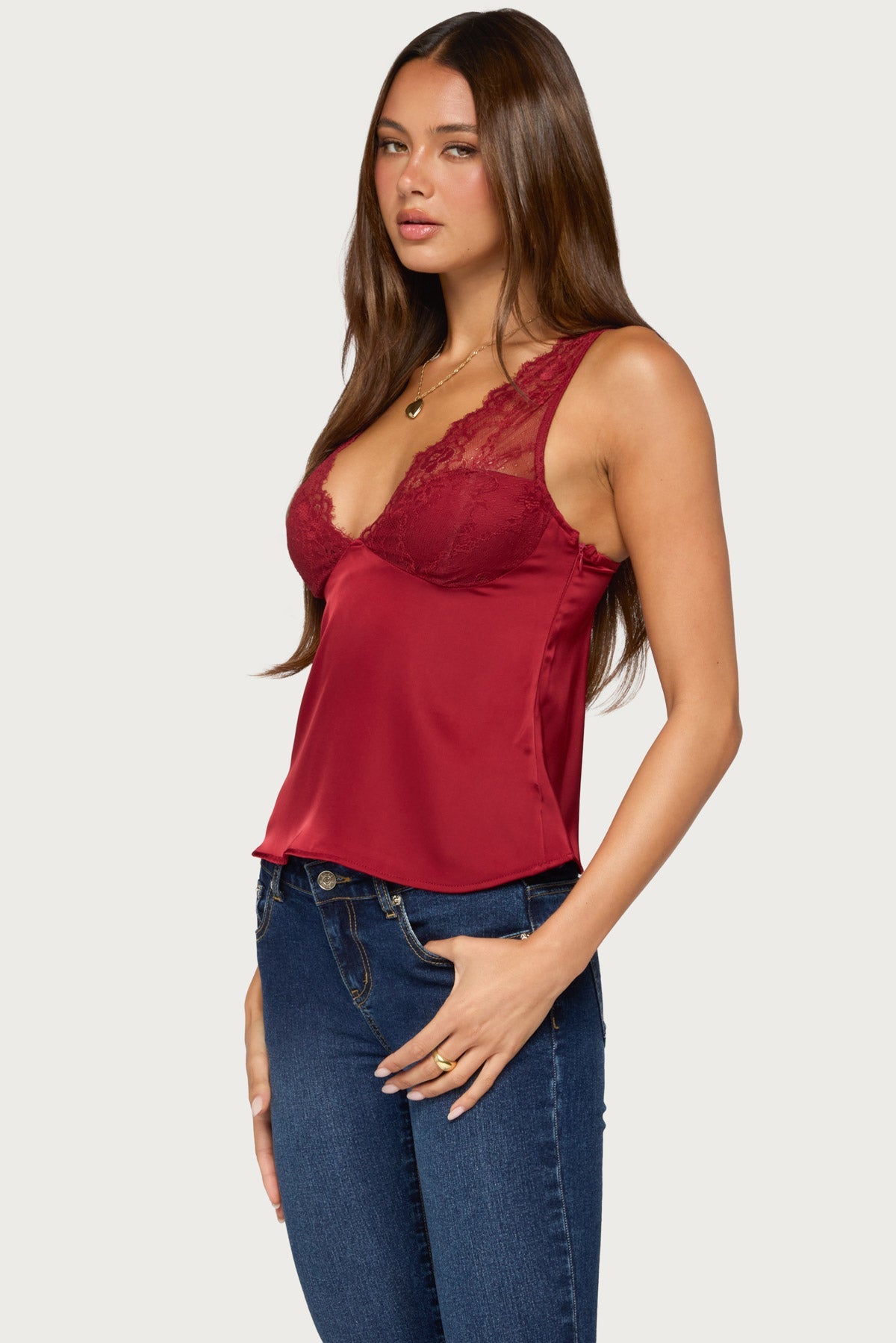 Vikkey Lacey Satin Effect Tank Top