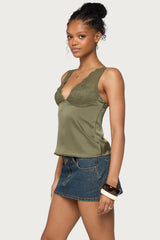 Vikkey Lacey Satin Effect Tank Top