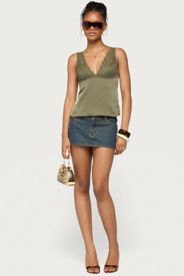 Vikkey Lacey Satin Effect Tank Top