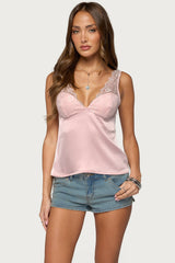 Vikkey Lacey Satin Effect Tank Top