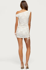 Sheer Lace Drawstring Mini Dress