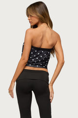 Jaclyn Polka Dot Mesh Strapless Top