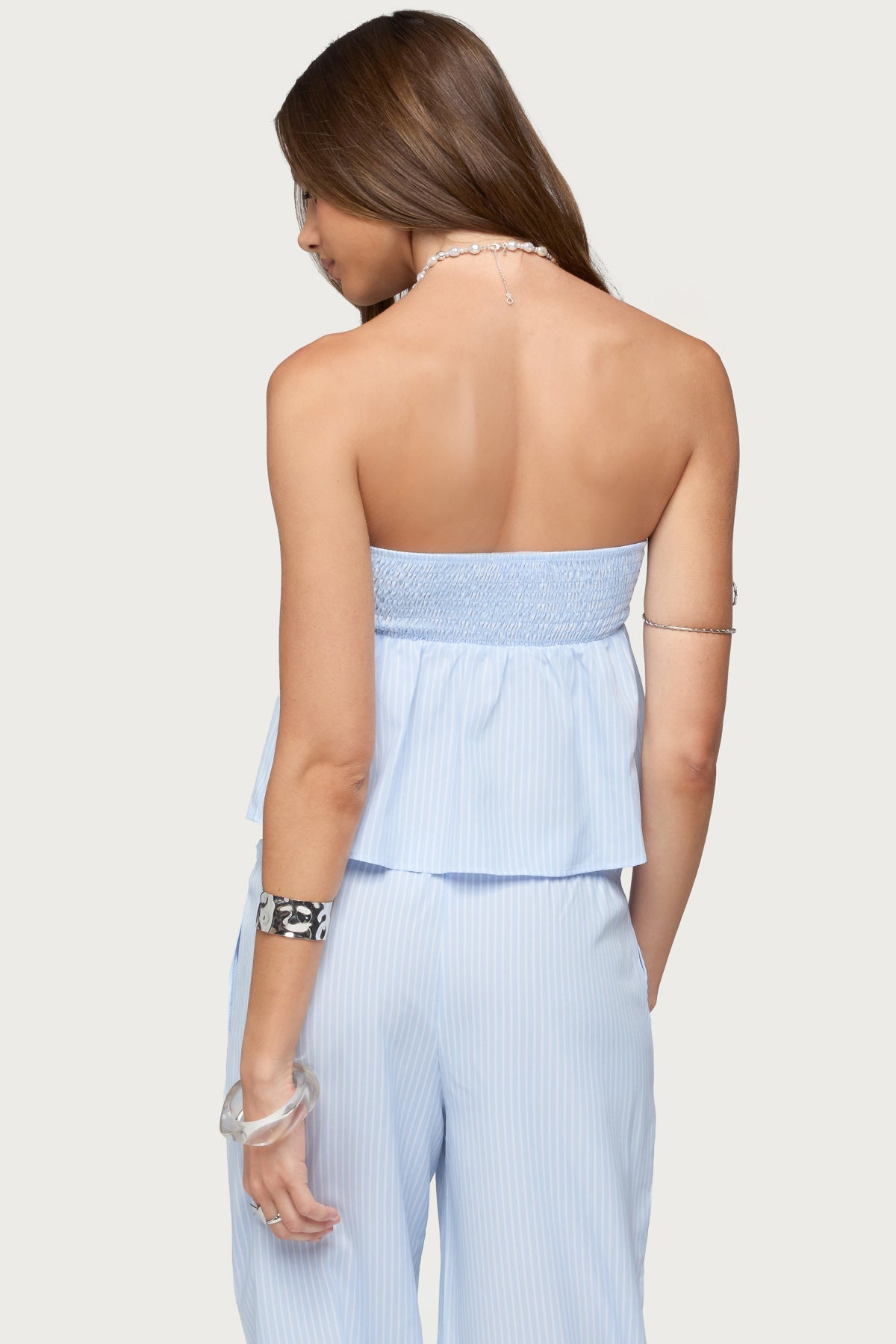 Cersei Striped Tie Front Strapless Top