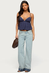 Plaid Cuffed Low Rise Baggy Jeans