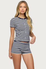 Irena Striped Button Up Knit Top