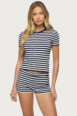 Irena Striped Button Up Knit Top