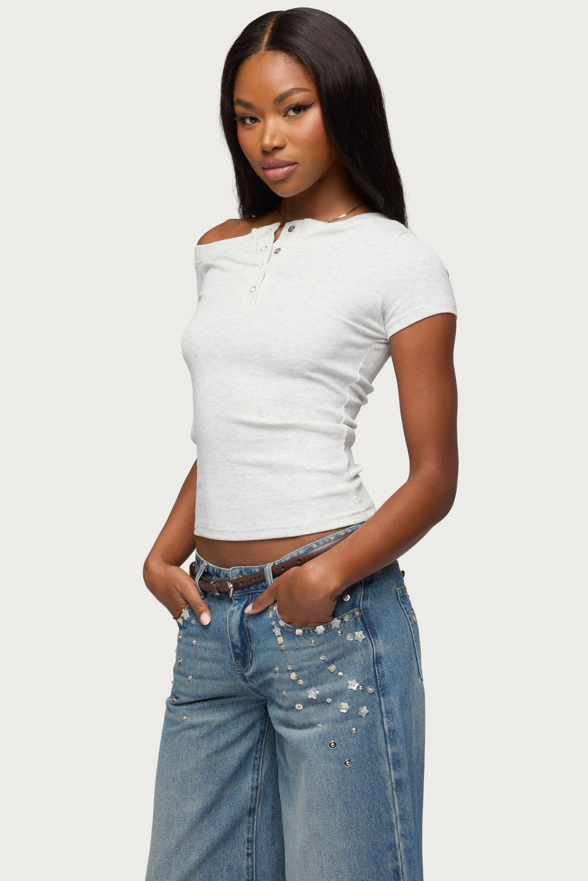 Jubilee Off Shoulder Henley Top