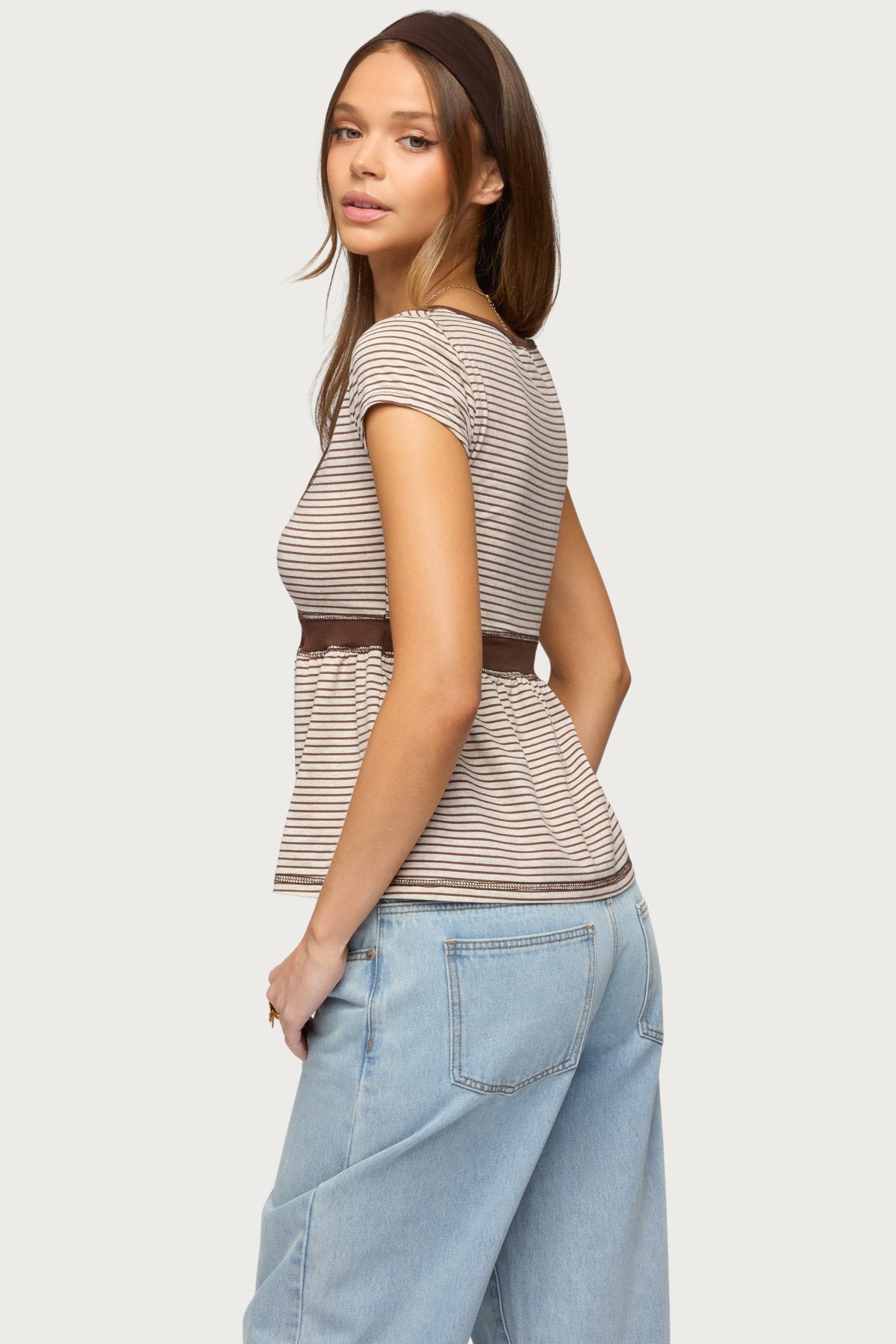 Sady Contrast Striped Babydoll Top