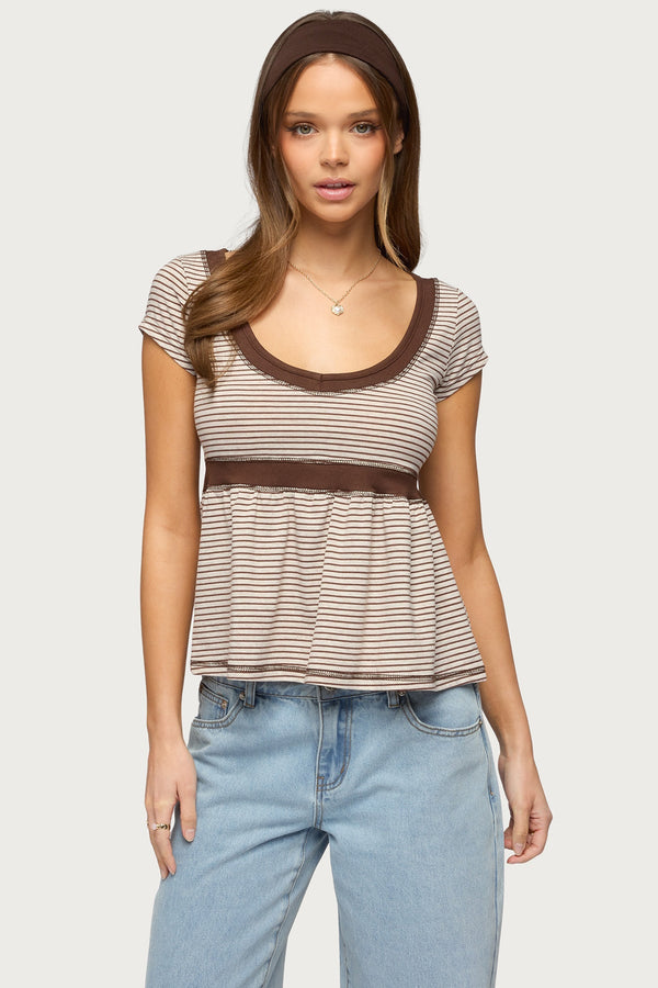 Sady Contrast Striped Babydoll Top