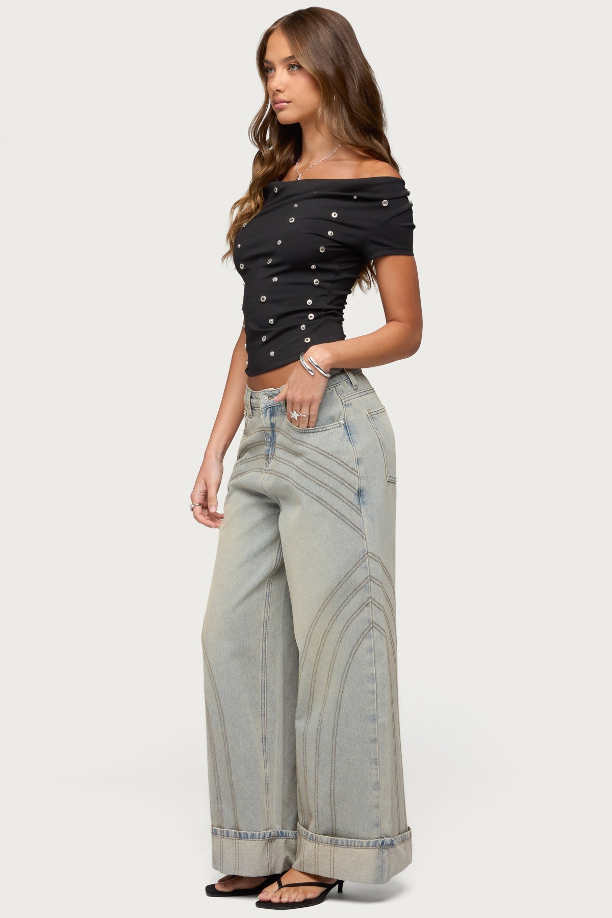 Bijou Metal Snap Cowl Neck Top