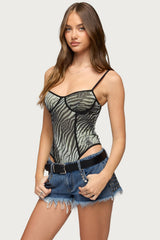 Minerva Zebra Cupped Mesh Bodysuit