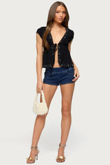 Sepede Lacey Pearl Tie Front Top