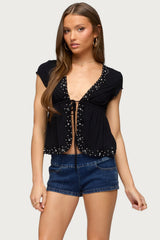 Sepede Lacey Pearl Tie Front Top