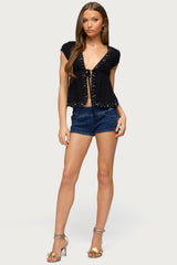 Sepede Lacey Pearl Tie Front Top