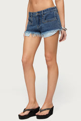 Meshy Studded Denim Micro Shorts