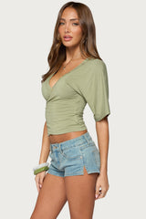 Sully Iridescent Button Wrapped Top