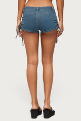 Lalie Drawstring Denim Micro Shorts