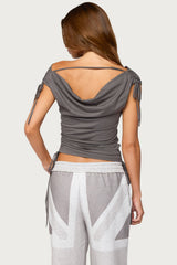 Royan Cowl Neck Drawstring Top