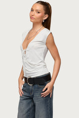 Tie Front V Neck Wrap Top
