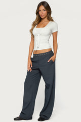 Ayve Eyelet Waist Straight Leg Trousers