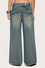 Adjustable Button Low Rise Baggy Jeans