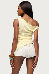 Ruched Asymmetric Off Shoulder Top