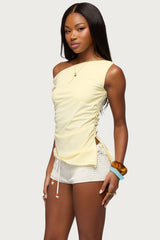 Ruched Asymmetric Off Shoulder Top