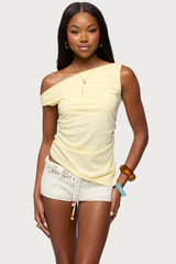 Ruched Asymmetric Off Shoulder Top