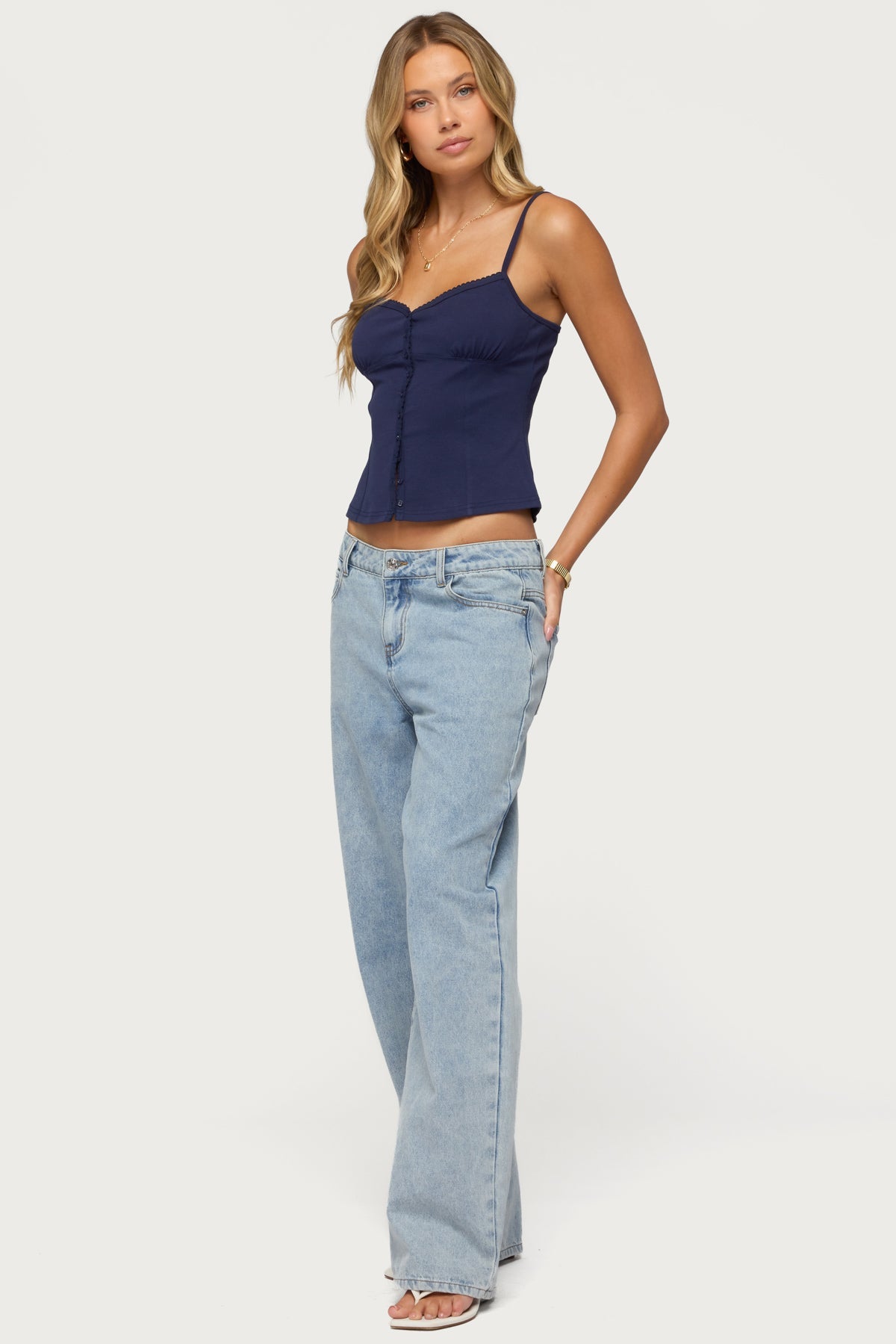 Delia Sweetheart Button Up Tank Top