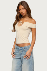 Kaite Off Shoulder Cutout Tie Top