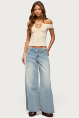 Kaite Off Shoulder Cutout Tie Top