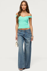 Rhinestone Low Rise Wide Leg Jeans