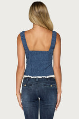 Zeffie Textured Gingham Tie Front Top