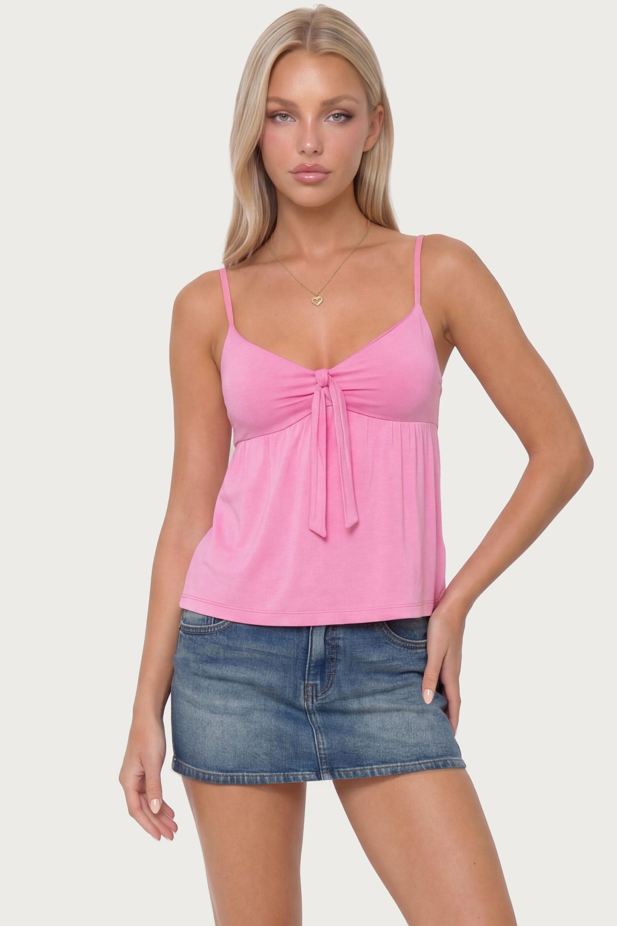 Michey Tie Front Babydoll Tank Top