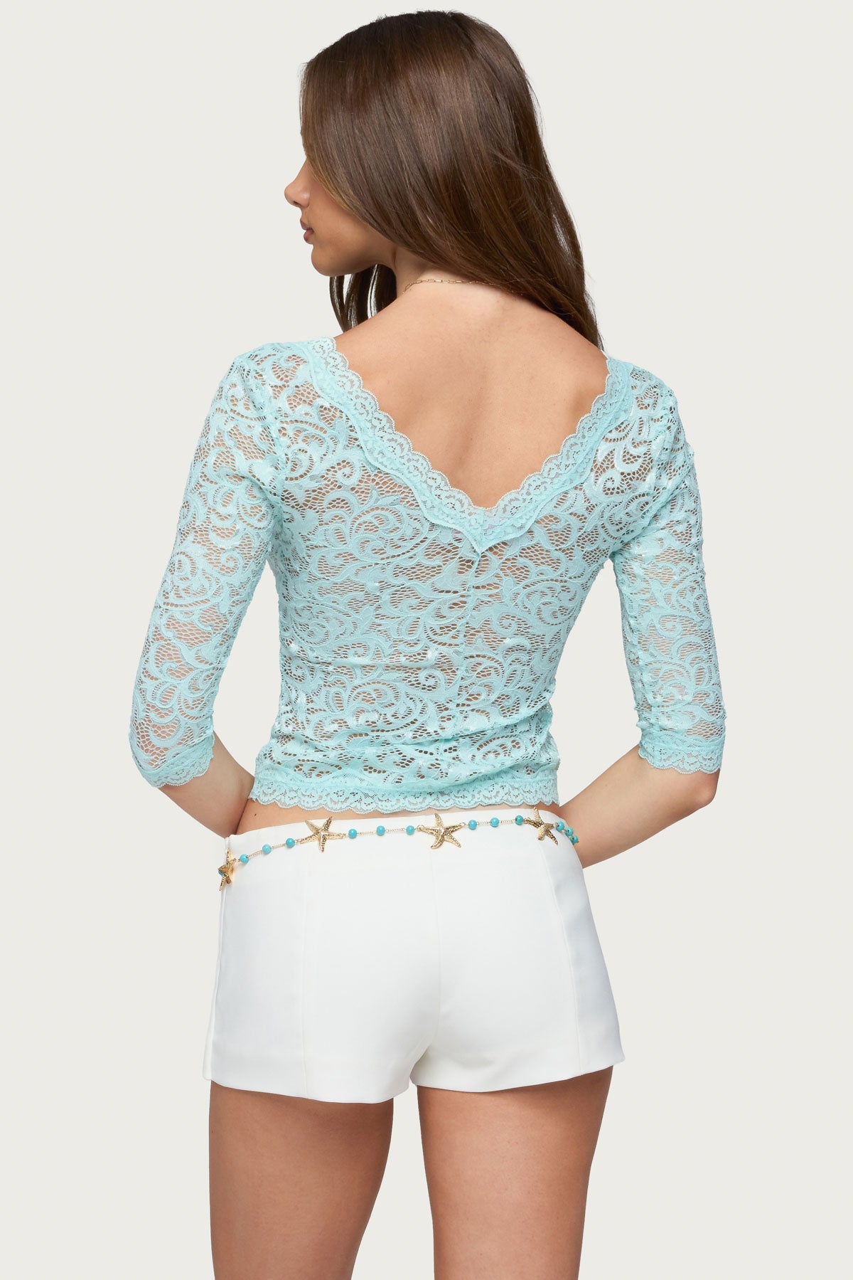 Elowin Sheer Lace V Neck Top