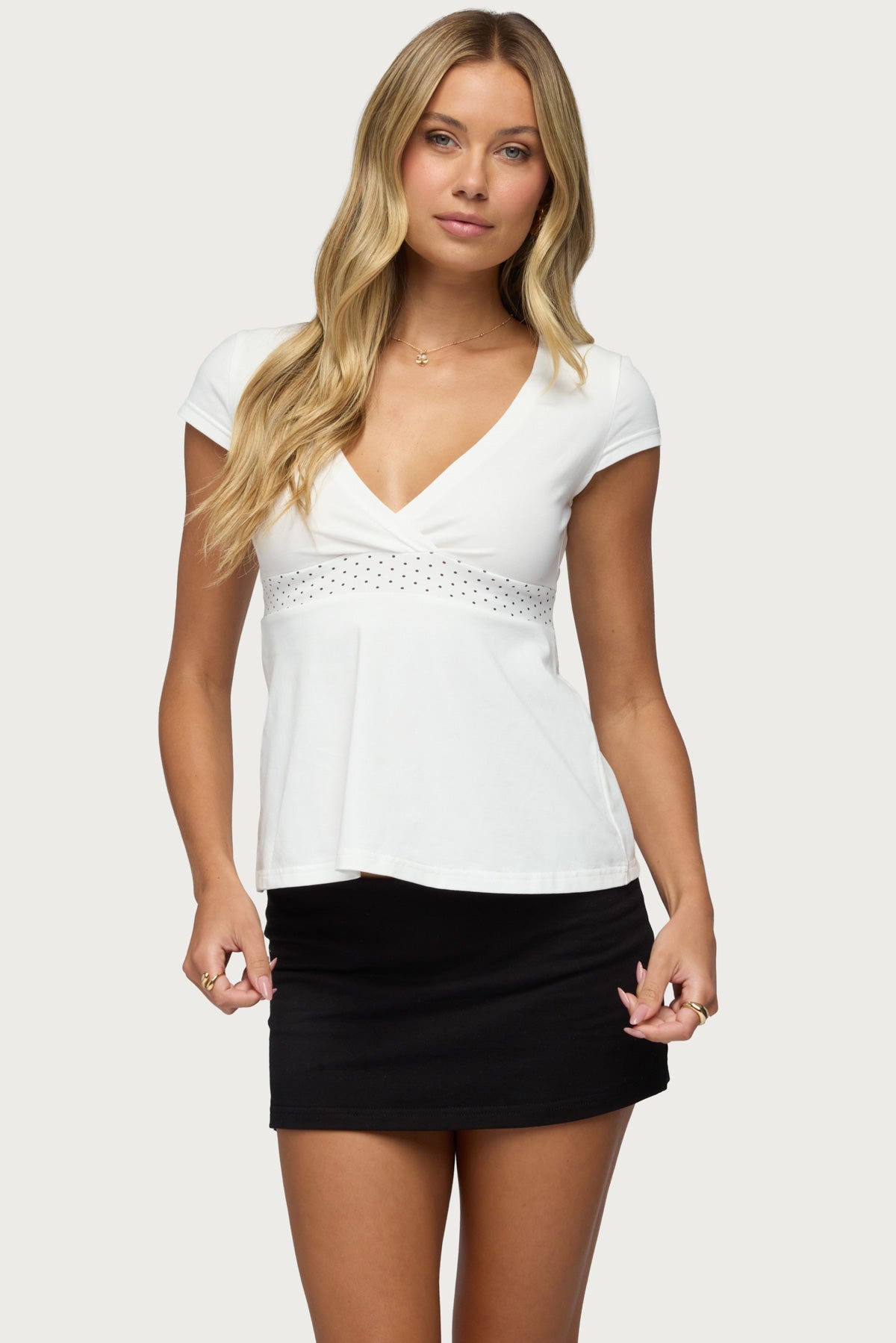 Indygo Polka Dot V Neck Top