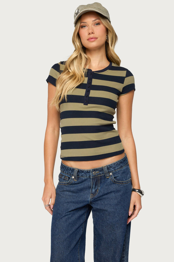 Rhianon Striped Henley Top view 1