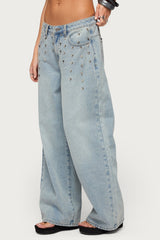 Oaklee Studded Low Rise Baggy Jeans