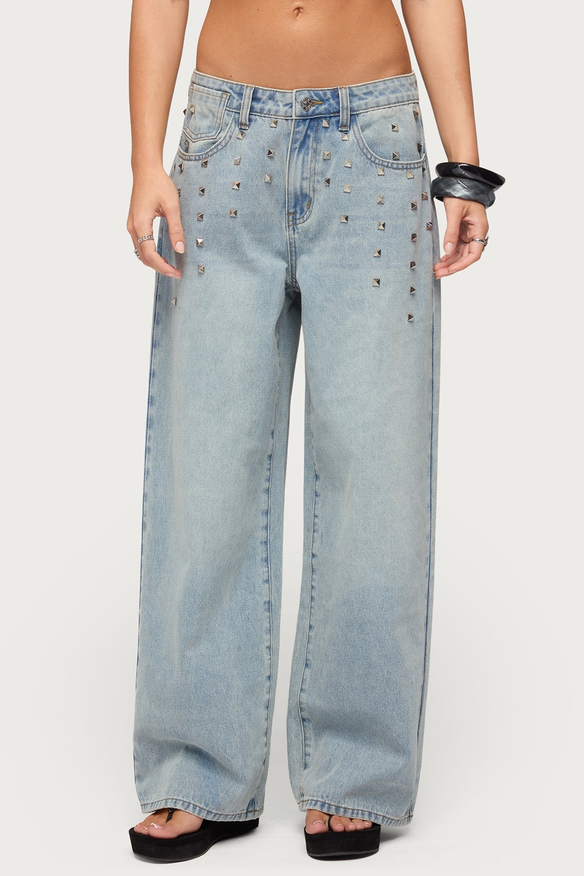 Oaklee Studded Low Rise Baggy Jeans