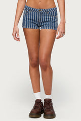 Odie Striped Low Rise Denim Micro Shorts