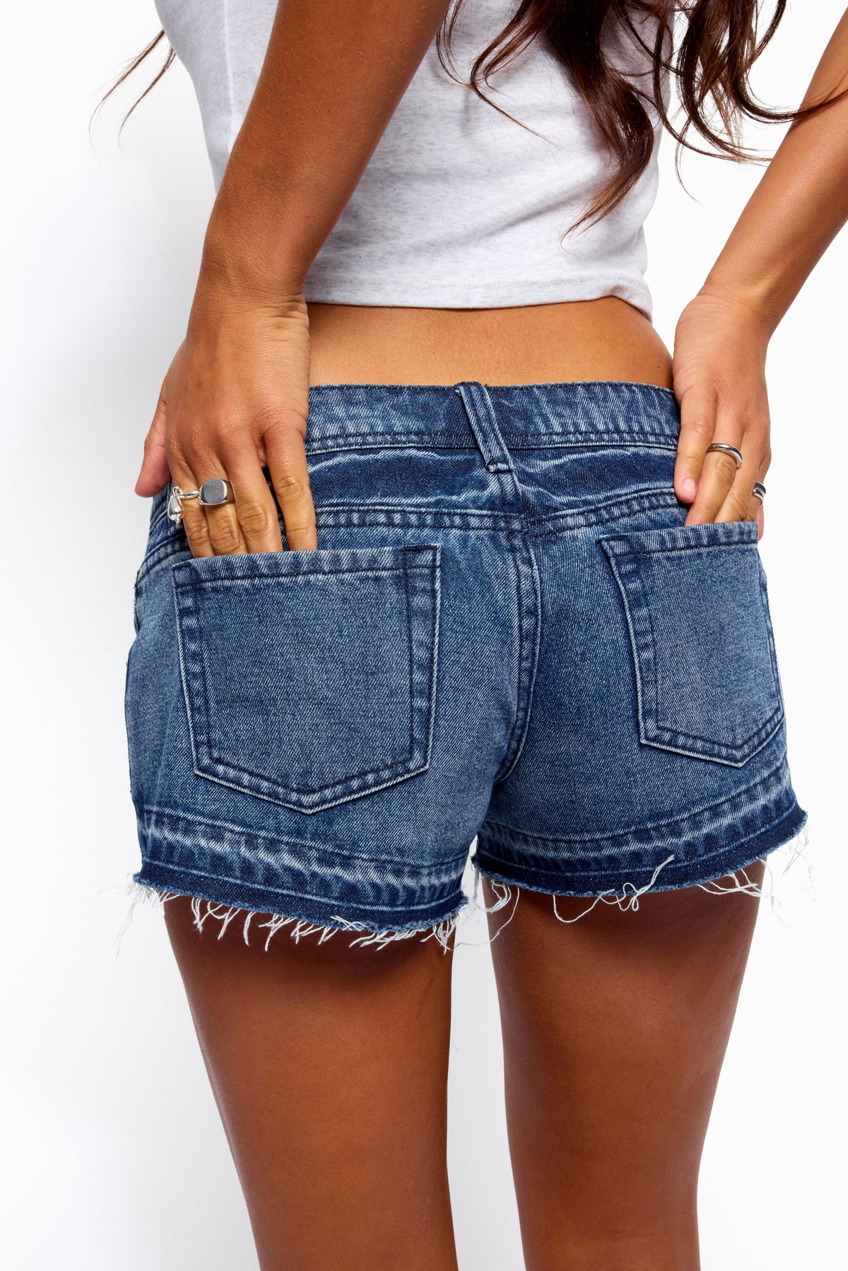 True Low Rise Denim Micro Shorts
