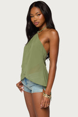 Chiffon Split Open Back Halter Top