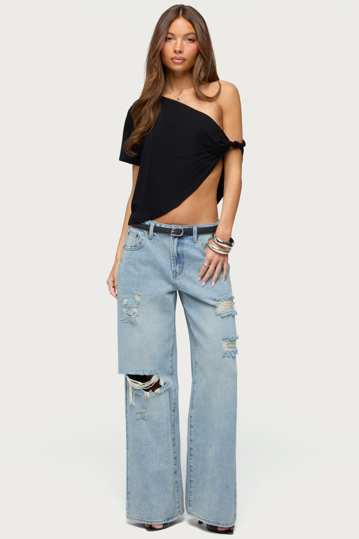 Asymmetric Twisted Off Shoulder Top