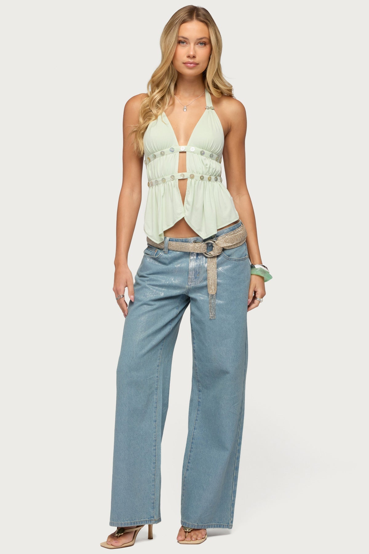 Izora Button Split Front Top