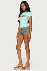 Suda Iridescent Button Cutout T Shirt